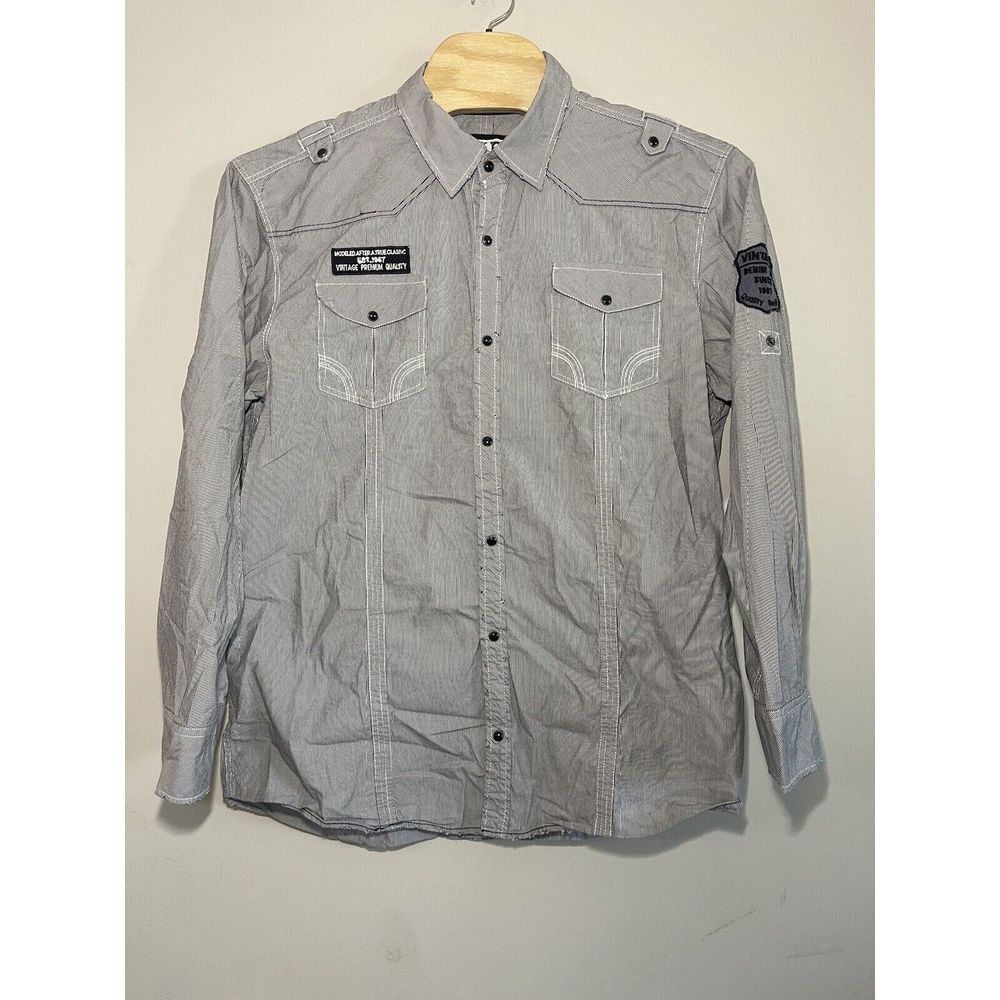 BKE Vintage 67 Western Pearl Snap Pinstripe Shirt Double Pocket Patches Size XXL